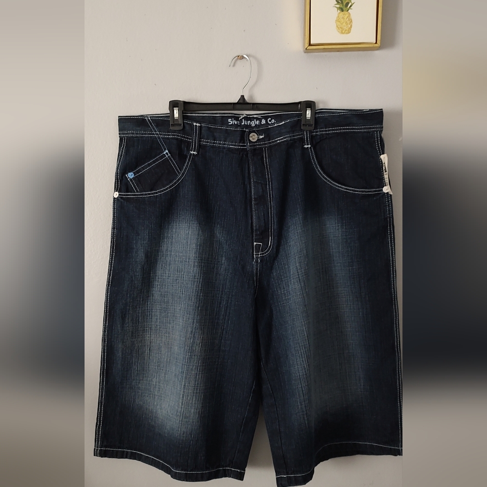 5ive Jungle Jeans Bermuda shorts Embroidery Vintage Streetwear Size 44 New Blue